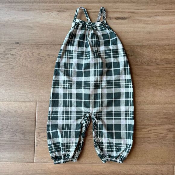Kate Quinn Organics Baby Girl Green Plaid Jumpsuit Romper - Picture 2 of 5